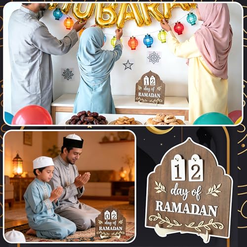 Ramadan Advent Calendar Eid Mubarak Countdown Calendar 2026 Ramadan Table Decor for Islamic Muslim gifts Home decorations (Brown)