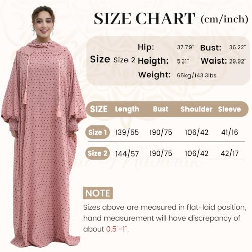 Polka Dot Abaya| Hooded Abaya for Muslim Women| 1pc Hoody Dress| Maxi Dress - color: Pink, size: Size 1