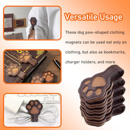6pcs Magnetic Clothing Clips, Cute Dog Paw Shape Leather Shirt Clips for Women, Strong Hijab Magnets for Scarves Fabric Pants Sleeves
