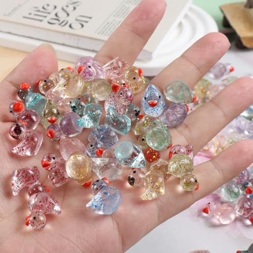 Cidinge 80 Pcs Mini Resin Ducks,10 Colors Sequin Miniature Ducks for DIY Projects Garden Dollhouse Aquarium Home Birthday Craft Party - style: Glitter Ducks