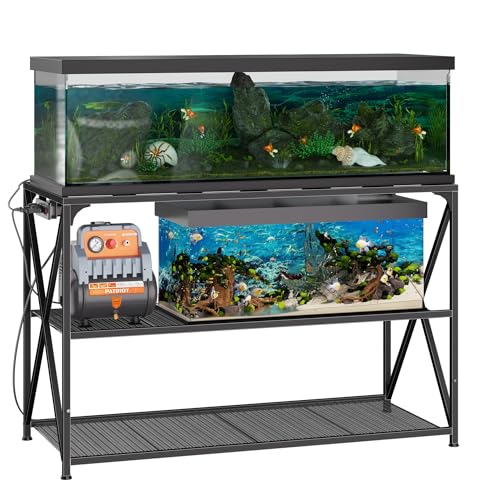 55-75 Gallon Fish Tank Stand, 49.2 x 19.7x 31.5 Inch,Industrial Aquarium Stand with Power Outlet and Switch, Turtle Tank, Reptile Terrariums and Breeder Tank Stand, Black