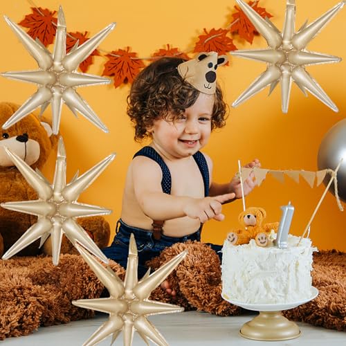 6 Pcs Caramel Colour Star Foil Balloons One-Piece 14-Pointed Star Balloon 4D Starburst Cone Mylar Balloon 22inch Christmas Birthday Wedding Wedding Anniversary Party Supplies(Caramel Colour) - color: Caramel Colour