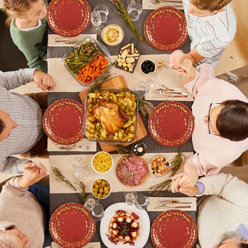 Paper Plates and Napkins Set, Red and Gold Dot, 75PCS, Serves 25 - color: Red Gold Dot, size: 7inch-75pcs
