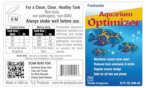 TLC Products, Freshwater Aquarium Optimizer, Aquarium Water Clarifier | Aquarium Water Clarifier, Reduces Ammonia, 32 Fl Oz - size: 32 oz (946 ml)