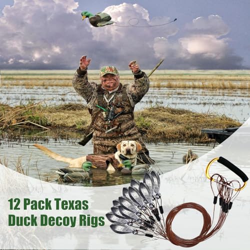 Texas Duck Decoy Rigs Weights Tangle Free Duck Hunting Decoy Rigs with A Large Gold Padded Carabiner, Waterfowl Decoy Rigs Anchors for Duck Hunting 12pack - color: 6OZ 60In