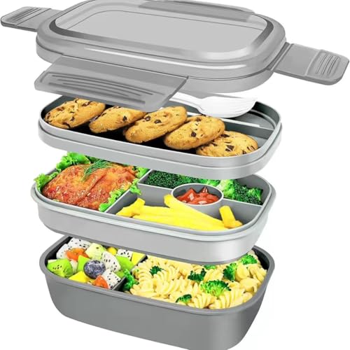 Bento Box for adult, with Utensils, 64oz Lunch Box for Women, Food-Grade Material, Leakproof, 3 Layers 8 Compartments, Microwave Dishwasher Safe, Portable for Office, Picnic