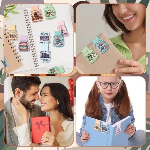 Book Lovers 자석 책갈피 선물 - Wxiben 8피스 재미있는 책갈피 자석 여성용 책벌레 책 마크 자석 페이지 마커 클립 여성 남성 독서 학생 교사 사서 용품 - style: 2-도서 애호가