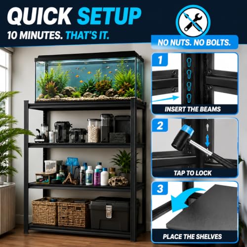 Aquarium Stand 2000 LBS Fish Tank Stand Heavy Duty Adjustable Shelf | Heavy duty metal storage shelving with adjustable tiers for turtle tanks, reptile terrariums and pet supply organization - size: 5-TIER 63"H×39.4"W×13.8"D