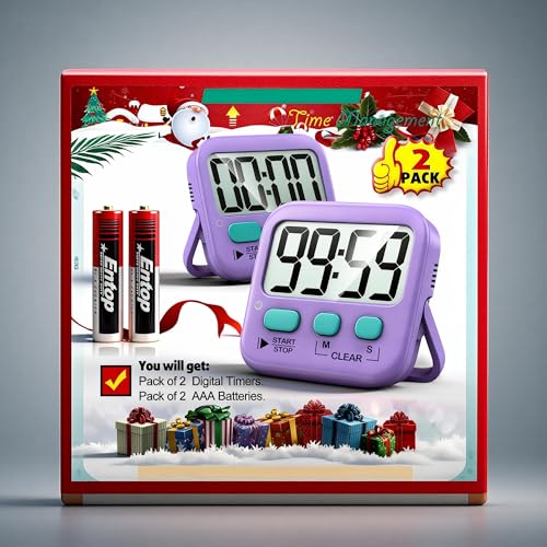 2 Pack Digital Timer for Kids Classroom Kitchen Timers for Cooking | w/ Battery, Easy to View, Alarm, Mute Mode, Count Down/Up, Magnetic, Kickstand, Hanging, Classroom Timer for Teacher Supplies - color: Fresh Purple