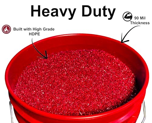 5-Gallon Bucket with Airtight Lid – Made in USA, Food Grade BPA Free Plastic, Heavy Duty Multi-Use, Metal Handle with Grip, Stackable Storage – Red, 3 Pack - color: Red, size: 3