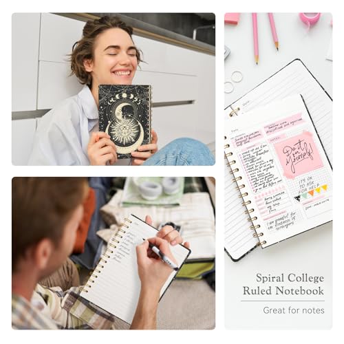Lined Spiral Journal Notebook, A5 College Ruled Spiral Notebook for Women, Hardcover with Elegant Design for Work and Note-Taking, 5.5 * 8.25 inch, 160 Pages, Sun - color: Sun