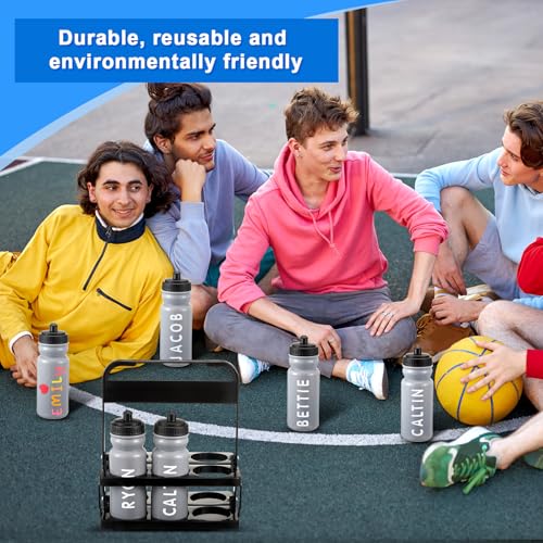 Suclain Water Bottle Carrier with 20 Oz Bottles and Stickers Plastic Wide Mouth Sports Water Bottle Squeeze Team Bottles with Black Lid for Fitness Bike Gym(14 Pcs,Grey) - color: Grey