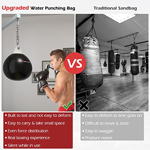 Goplus Water Aqua Bag, 21'' 180 Pound /18” 110 Pound Heavy Punching Bag with Adjustable Metal Chain, Water Injection Hose, Boxing Training Bag for Adults Fitness, MMA - style: Black-21”, 180LBS