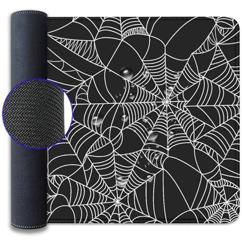 Black Spider Web Desk Pad Mouse Pad,Large Gaming Mouse Mat with Stitched Edges,Non-Slip Waterproof Rubber Base Mousepad for Office Work Home Desk Mat(27.5X11.8 in) - color: Spider Web White