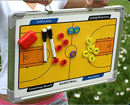 Double-Sided Basketball Coaching Board: Portable Tactics Dry Erase Board w/Adhesive Markers - Half & Full Court Play Diagramming