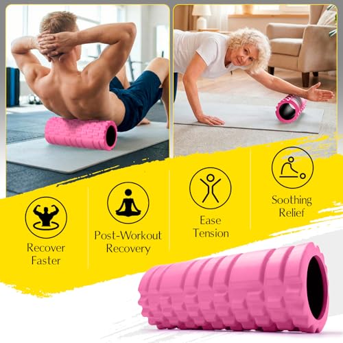 Foam Roller - 13'' Multi-Density Massage Roller for Deep Tissue & Muscle Recovery - Relieves Tight, Sore Muscles & Kinks, Improves Mobility & Circulation - Targets Key Body Parts (Pink) - color: Pink