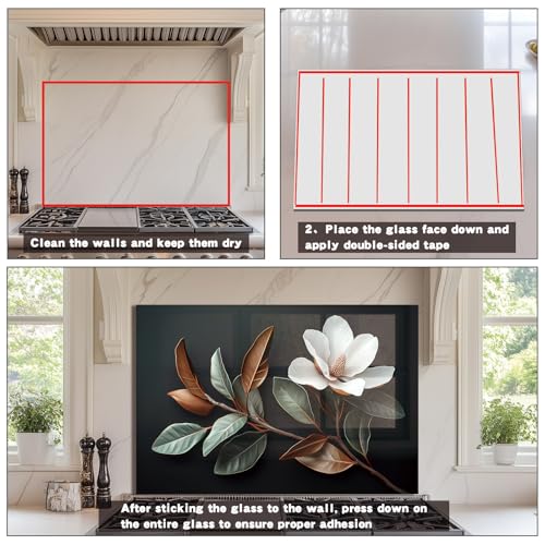 Evgosm Tempered Glass Backsplash for Kitchen, Flowers Stove Splashback, Glass Backsplash, Used for Kitchen Wall Protection and Decoration, Easy to Install and Clean. (30x18'') - size: 30"L x 18"W