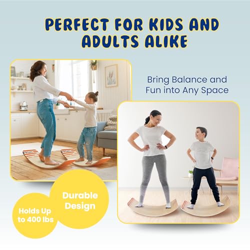 New Bounce Balance Board - Premium Wooden Wobble Board for Exercise & Balance Training - Supports Up to 480 Lbs. - Versatile Rocking Balance Boards for All Ages - size: Large (11.8"x35")