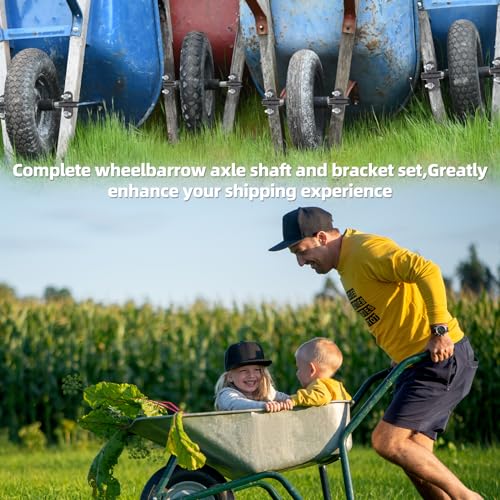 AR-PRO (1-Set) Heavy-Duty Wheelbarrow Axle Bracket Set - 10" x 0.63" Wheelbarrow Axle Shaft and 2.1" x 3.3" Brackets - Compatible with 5/8" Hole Wheelbarrow Axles - Includes Bolts Nuts, Nylon Spacers - size: 10 x 0.63" Axle+Brackets+Spacers
