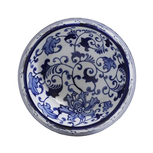 Aimusego Hand-Painted Ceramic Dog Bowl Blue/White Durable Dog Cat Food and Water Pet Dish 11OZ - color: Blue rosette scrolls, size: Small (11OZ)