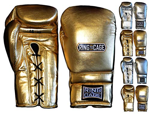 Ring to Cage Metallic Gold, Silver Japanese Style Training Gloves 2.0 - Hook&Loop or Lace-Up - color: Gold, size: 12oz Lace-up