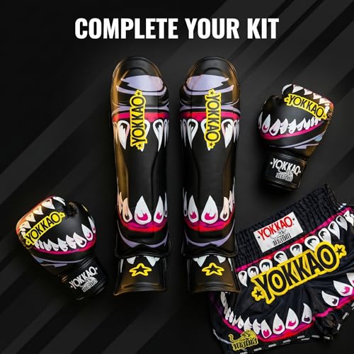 YOKKAO Microfiber Shin Guards - A-Grade Thai Microfiber | Multi-Layer Foam | Single-Shell Wrap | Produced at YOKKAO Factory, Thailand | S-L - color: Black Sharknado ll, size: Medium