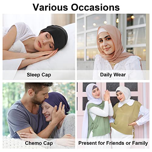 PHOGARY 4 Pcs Women Hijab Undercap, Islamic Muslim Under Hijab Cap Inner Under Scarf Hat Turban with Tie Back Closure - color: Black, White, Grey, Dark Navy