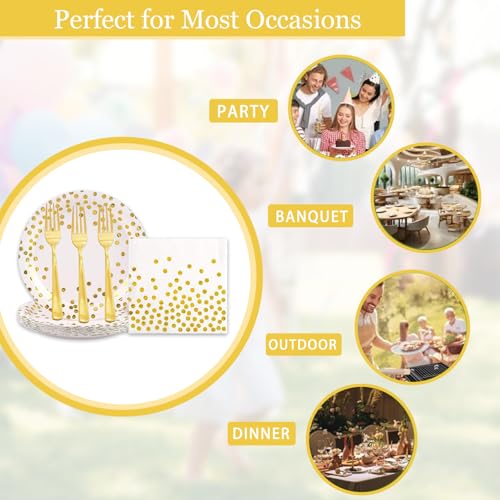100 PCS Gold Paper Plates 9 Inch & 7 Inch,Napkins Disposable - color: White Gold