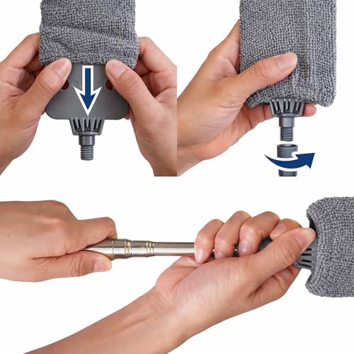 Retractable Gap Dust Cleaner with Extension Pole, Cleaning Tools with 3 Microfiber Dusting Cloths, Extendable Long Handle Duster for Cleaning Under Refrigerator Furniture Appliance | Cleaning Tools with 3 Microfiber Dusting Cloths | Long Handle Duster 30-