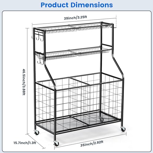 Kinghouse Sport Equipment Organizer for Garage, Steel Basketball Rack with Bat Holder and Hooks, Easy Assembly Storage for Balls, Kids' Toys, Workout Gear, Home Gym, Outdoor