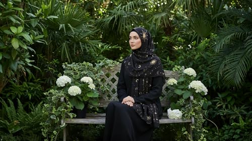 Hijab Modest and Elegant | Beautifully Designed Printed Chiffon Patterns | Muslim Women Head Scarf and Veil - color: Black M