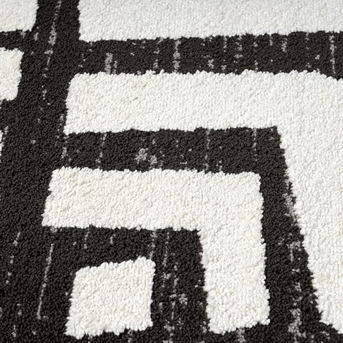 Abani Nomad Cream & Grey Area Rug 5' x 8' for Living Room, Bedroom - Geometric Box Design - Durable & Easy to Clean - size: 5x8