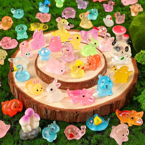 100PCS Mini Glow in The Dark Animal Resin Models Mystery Resin Animals Blind Bag Tiny Animal Figurines for Micro Landscape Garden Aquarium Dollhouse Party Favors Surprise Gifts for Kids - color: 100pcs Mini Mystery Bag Luminous Resin Animals
