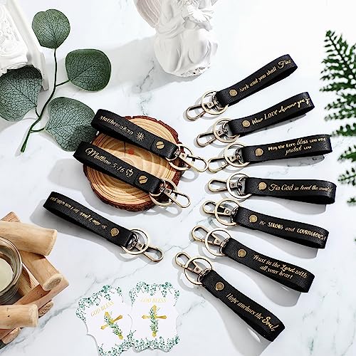 20 Pcs Christian Key Chain Leather Religious Keychain Inspirational Bible Key Chains Verse Quote Keychains Easter Day Gift - color: Black Gold