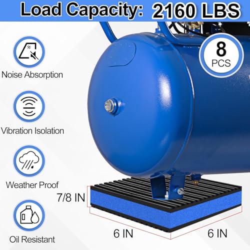 8 Pack Anti Vibration Pads for Washing Machine 6"x6"x7/8", Sound Isolation Vibrating Pad Ribbed Rubber Damping Mat EVA Center for Air Compressors, Conditioner, Treadmill, HVAC Washer Dryer - size: 6" - 8 Pack