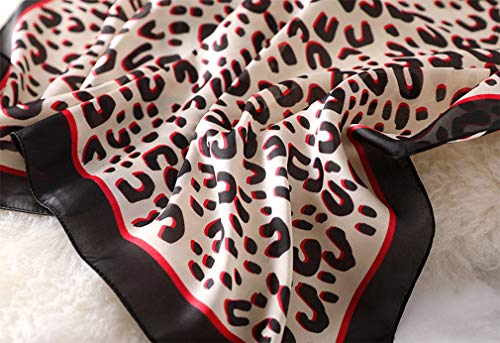 GERINLY Silk Hair Scarf Animal Print Leopard Neck Scarf Summer Neckerchief for Women Bag Purse Accessory - color: Beigeblack