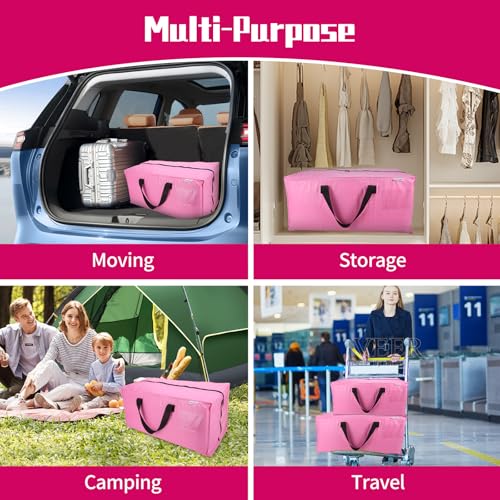 6-Pack Moving Bags,Heavy Duty Large Storage Bags with Zippers & Backpack Straps,Space Saver Bags are Packing Supplies for Moving & Travel,Alternative to Moving Boxes(Pink) - color: PINK
