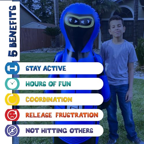 INFLATABLE DUDES Blue Ninja Toy 63” - Kids Punching Bag | Sand-Base | Bop Bag, Pre-filled with Sand, Inflatable Toy, Punching Bag for Kids, Enhanced Bounce-Back Action, Indoor/Outdoor - color: Blue Large Ninja | Pre-filled with Sand