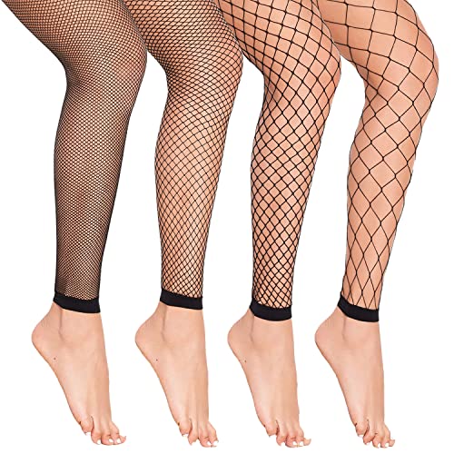 Avidlove Fishnet Stockings for Women Footless High Waist Fishnets Tight | Thigh High Stockings, Open Toe, High Stretch, Comfortable, Gothic Costume, Rave Outfits, for Cosplay, Halloween - color: Black-4 Pairs