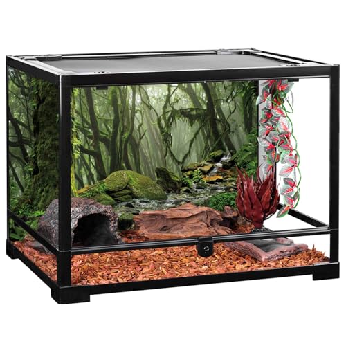 30x12 in Terrarium Backdrop Foggy Forest Stream Reptile Habitat Background | AWERT Tropical Rainforest Green Mossy Huge Tree Polyester Aquarium Terrarium Background - size: 30x12in/75x30cm