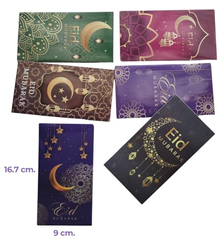 Pack 6 Islam Money Envelopes with 6 Styles AMN-456 Eid Mubarak Arabic Calligraphy Cash Holder for Kids Muslim Eidil Fitr Ramadan Gift (Color Set 3) - color: Color Set 3