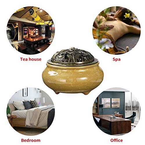 Miupoo Incense Burner and Cone Incense Holder with Brass Incense Stick Holder Ceramic Ash Catcher,Yellow - color: Yellow