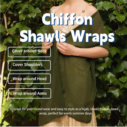 Chiffon Scarf for Women Lightweight Breathable Sunscreen Soft Solid Hijab Scarf for Daily & Muslim Wear - color: Military Green Chiffon Scarf