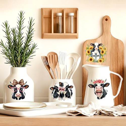 Peacoblue Cow Rub On Transfers for Craft, Transfer Sticker | 18 Sheets UV DTF Transfers, Waterproof Rub On Decals for Wood, Glass, Furniture, Tumblers & Home Decor Crafts - style: Cow