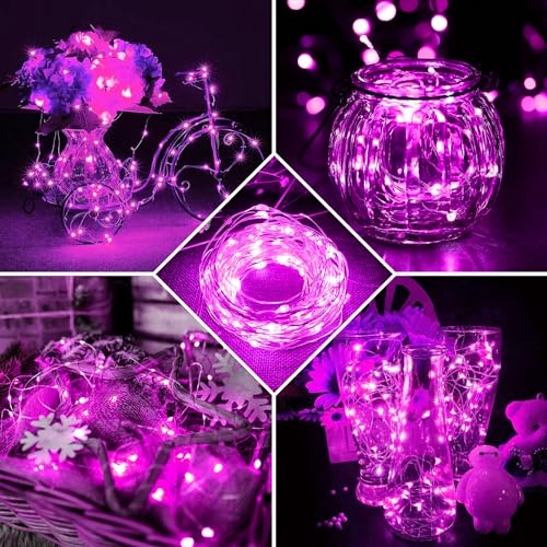 24 Pack Pink Fairy Lights 7Ft 20 LED Twinkle String Lights 3 Modes Battery Operated Waterproof Firefly Starry for Mason Jar Party Wedding Christmas Valentines Day Table Centerpieces - color: Pink, size: 24