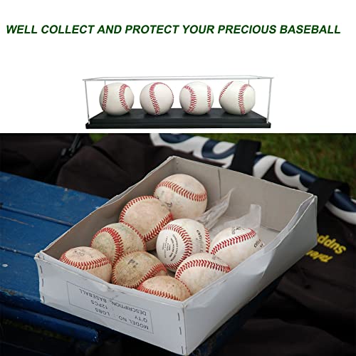 Baseball Display Case for 4 Pack in one,Baseball Holders for Balls Display,Acrylic Baseball Stand Storage ,Memorabilia Display Case for Tennis Ball,Lacrosse Ball,Bocce Ball - size: 13.3x3.3x3.3 inch