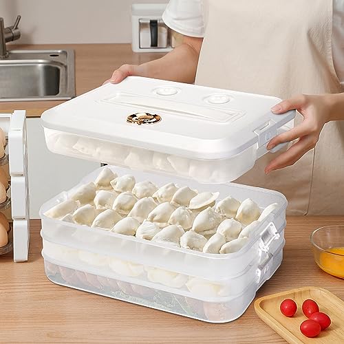 Food Storage Containers with Lids, Plastic Cookie Storage Containers Airtight, 4-Layer Stackable Food Containers Dumpling Storage Box, White - color: White