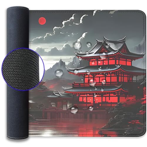 Japanese Riverside Full Moon Desk Pad Mouse Pad,Extended Large Gaming Mouse Mat with Stitched Edges,Non-Slip Waterproof Rubber Base Mousepad for Office Work Home Desk Mat(27.5X11.8 in) - color: Japanese Sunset