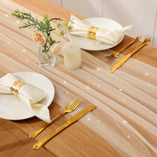 1pc Fall/Halloween Table Runner 10 ft Gold Metallic Foil Sheer - color: White