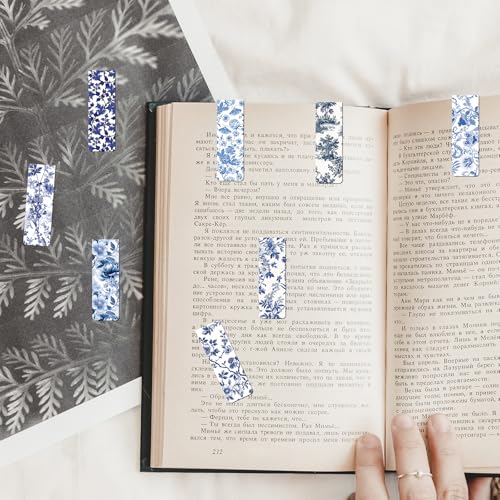 Chinoiserie Magnetic Bookmarks Gifts - 30 PCs Blue and White Book Marks Reading Women Bulk Floral Bird Tree Aesthetic Magnet Page Markers Clip Birthday Back to School World Book Day Decor - style: Chinoiserie
